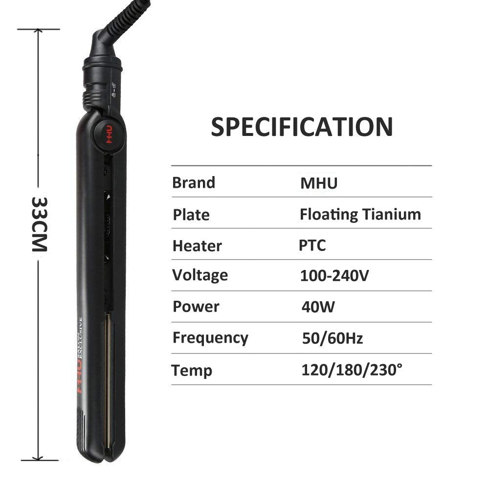 Like A New MHU Flat Iron 1 Inch Professional Travel Portable Negative Ions Protect Hair, Hair Straightener&Curler Anti frizz Dual Voltage Salon Floating Titanium Plate, Hair Iron, Fast Heat Adjustable Temp Black