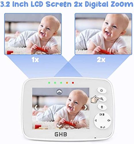 GHB Baby Monitor Video Baby Monitor with Camera Digital Zoom Infrared Night Vision Temperature Monitoring Lullaby Two-Way Talk Support Multi Cameras