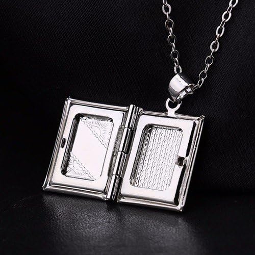 Silver Book Locket Charm Pendant Necklace