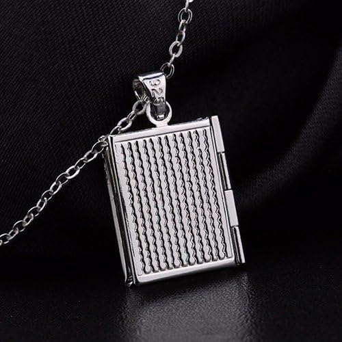 Silver Book Locket Charm Pendant Necklace