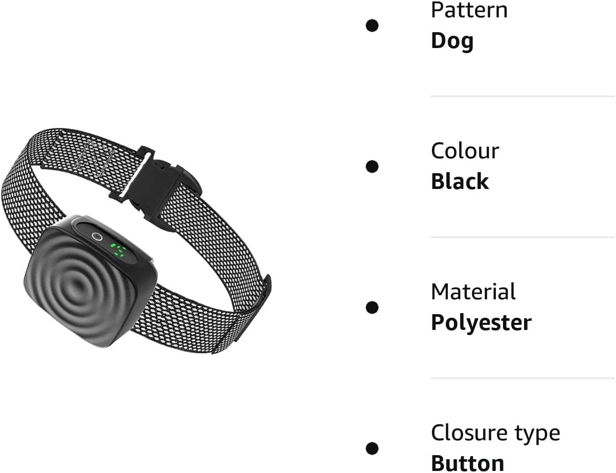 Prechkle Automatic Anti Bark Collar for Dogs, Safe Stop Barking Collar, No Shock Harmless Smart Bark Collar with IP67 Waterproof,Effective Vibration Sound Mode,5 Sensitivity Levels,Rechargeable -Black