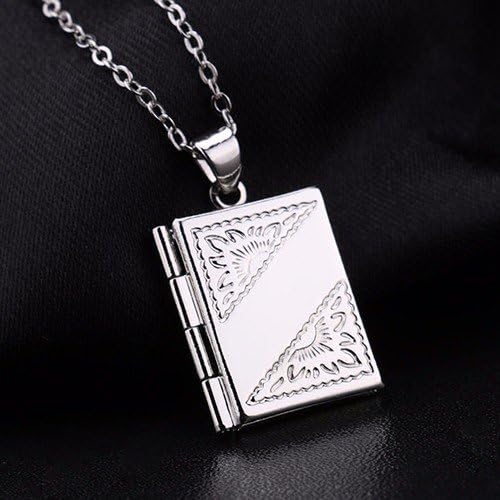 Silver Book Locket Charm Pendant Necklace