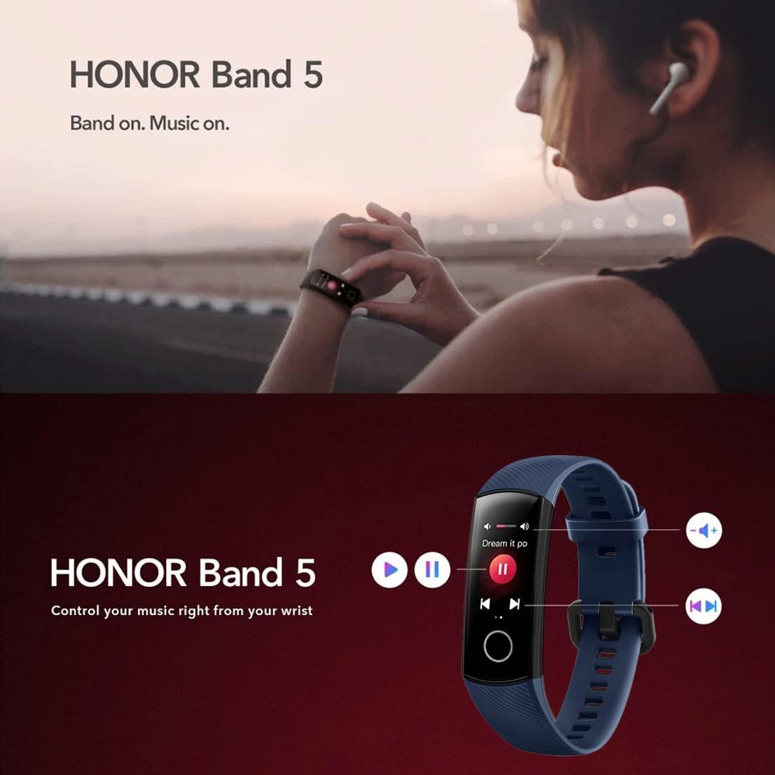 HONOR Band 5 Smart Wristband/Fitness Tracker with Heartrate Monitor, Blood Oxygen Sensor, Calorie Tracker, Sleep Tracking and Full Colour Touch Screen – Water Resistant up to 50m