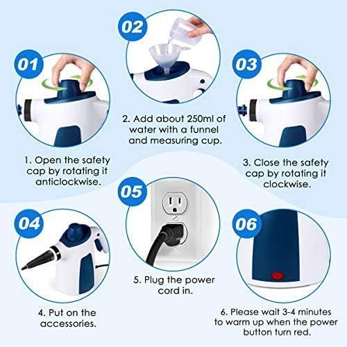 Like A New Mosche MS69 Steam Cleaner, Handheld Multi Purpose High Pressure Chemical Free Steamer 350ML Big Tank Size, Cleaning for Home/Toilet/Bathroom/Auto/Patio/Grout, Blue