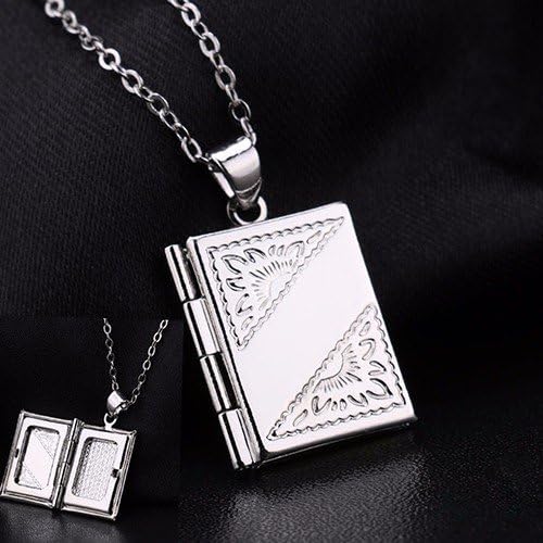 Silver Book Locket Charm Pendant Necklace