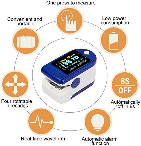 Pulse Oximeter Fingertip, Lunasea Blood Oxygen Monitor Finger Adults, Heart Rate Monitor and SpO2 Levels Oxygen Meter, Portable Pulse Oxymetre, Pulse Rate (PR), Lanyard Included