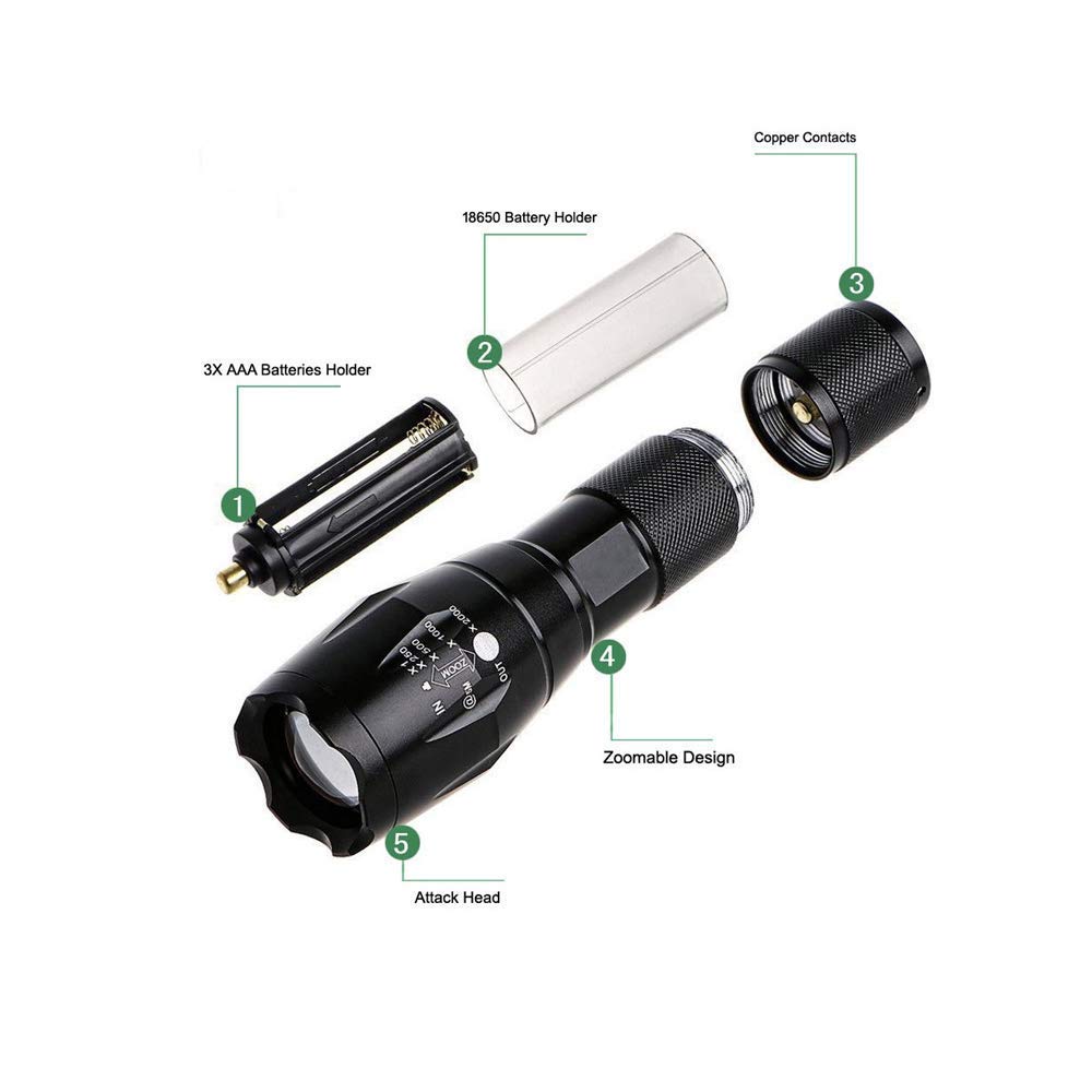 Gk enterprise Metal LED Torch Flashlight XML T6 Water Resistance 5 Modes Adjustable Focus