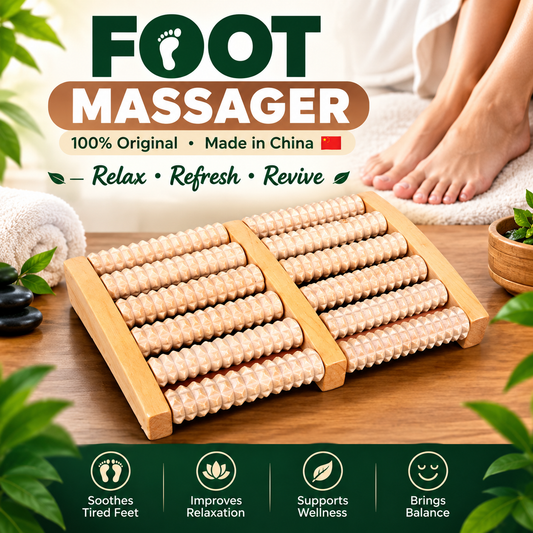 Gulybaba Wooden Foot Massager Roller - 6 Roller Dual Foot Massager for Tired Feet, Home Relaxation Gift for Women and Men