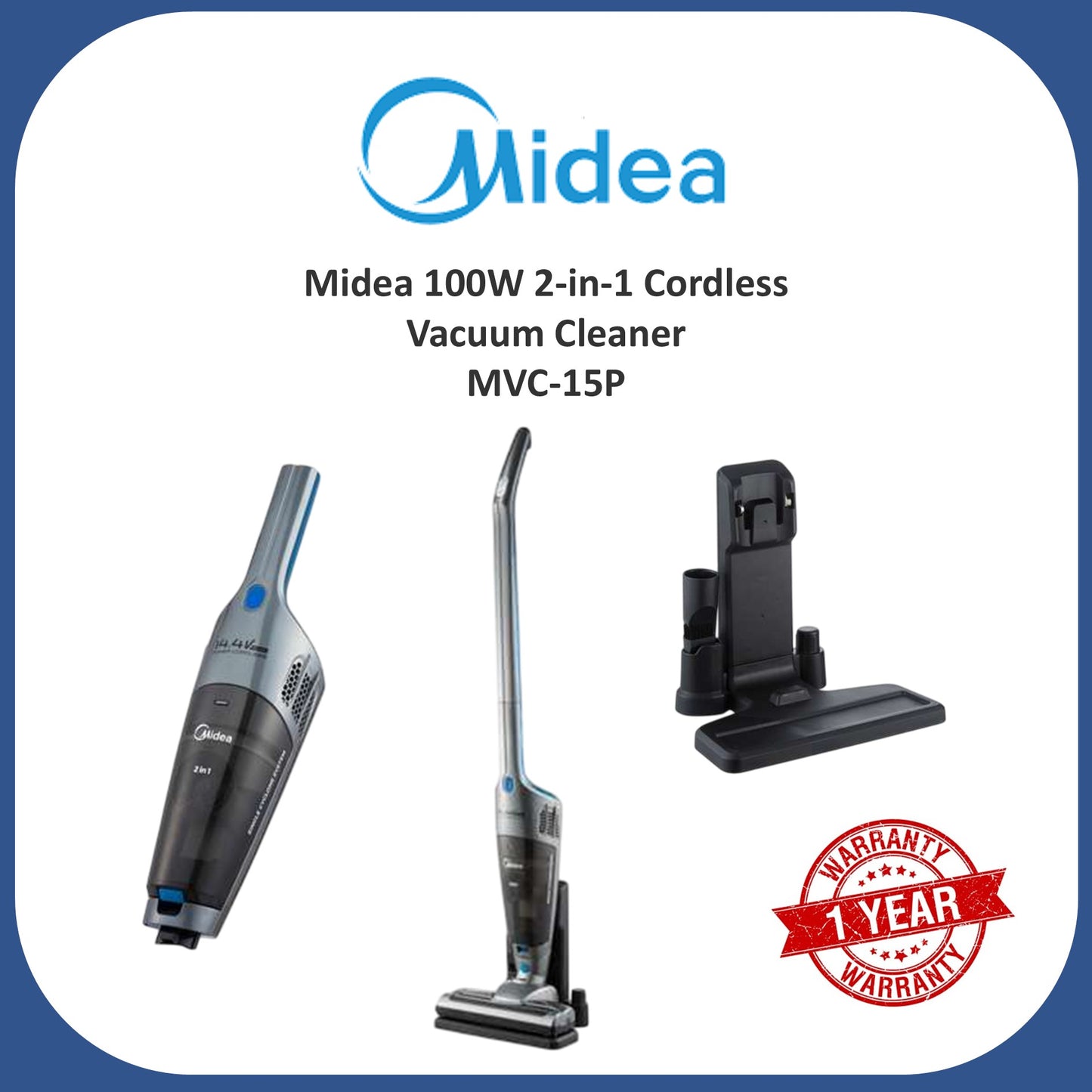Midea 2-in-1 Cordless Vacuum Cleaner Handstick & Detachable Handheld Vacuum, Rechargeable Powerful Suction, Roller Brush, Blower Function, Lightweight Portable Design for Home, Car, Sofa, Carpet & Floor