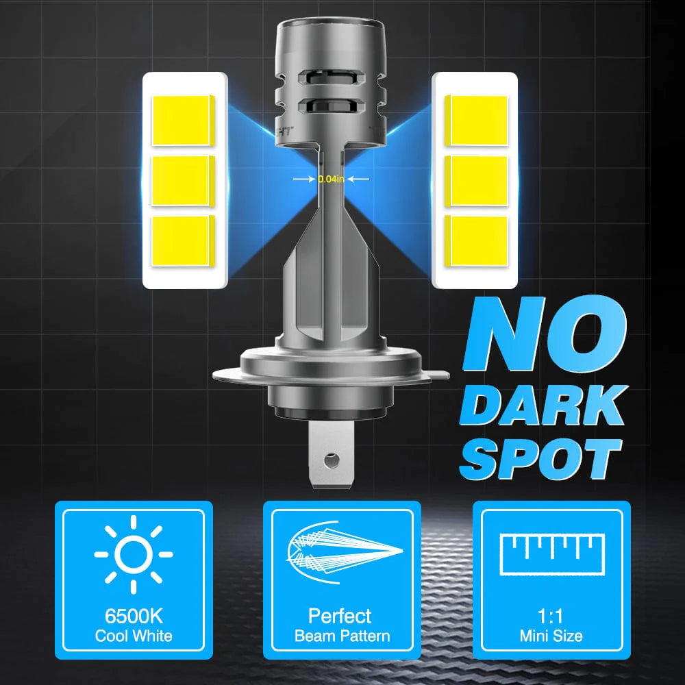 NOVSIGHT H7 LED Headlight Bulbs 60W (30W X2) 12000LM 6500K Car Bulbs Mini Design Lights IP68 Fan Design