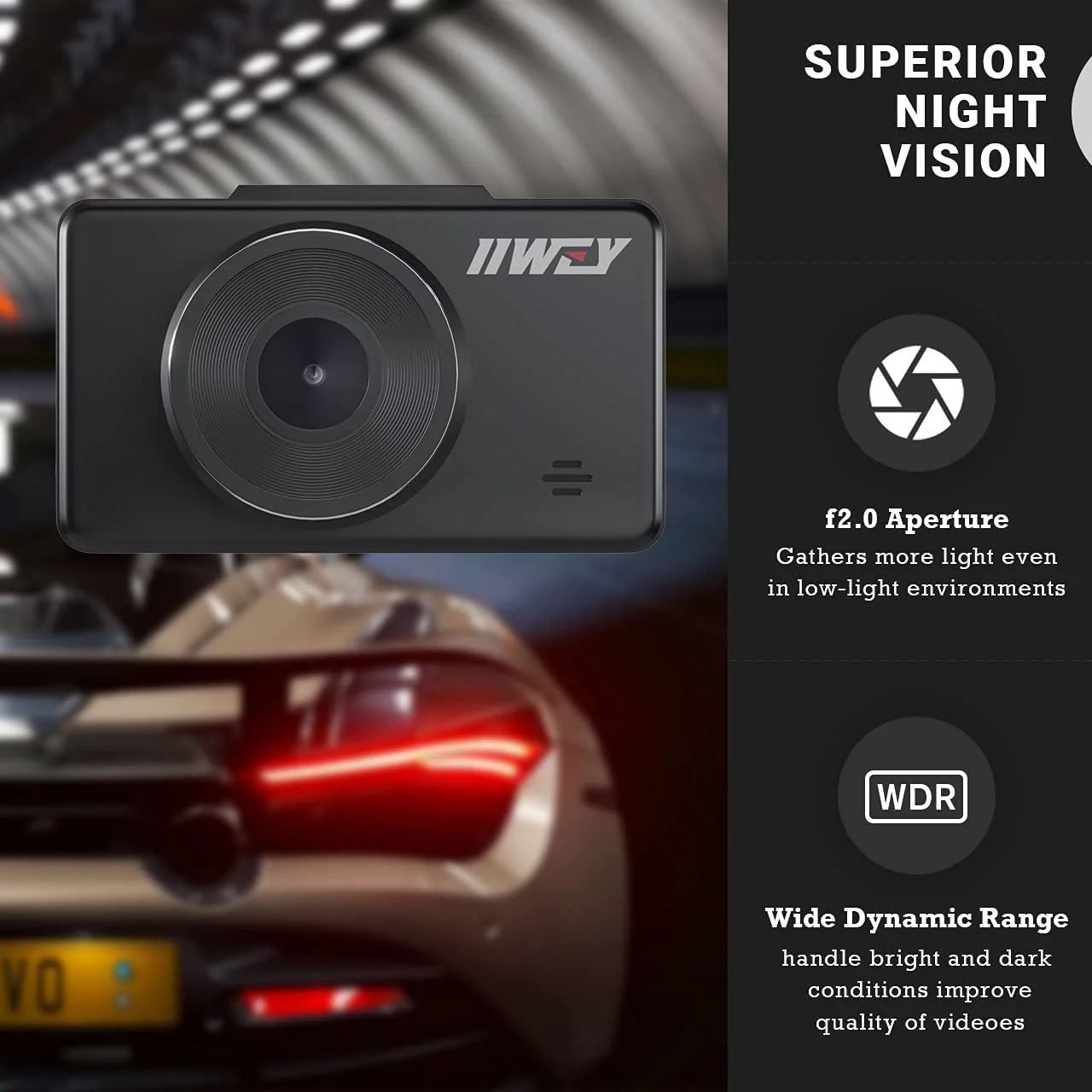 IIWEY DC01 Dash Cam Front and Rear Camera FHD 1080P with Night Vision SD Card Included, 3 Inch IPS Screen Dash Cam for Car, 170° Wide Angle Dashboard Camera Motion Detection Parking Monitor G-Sensor