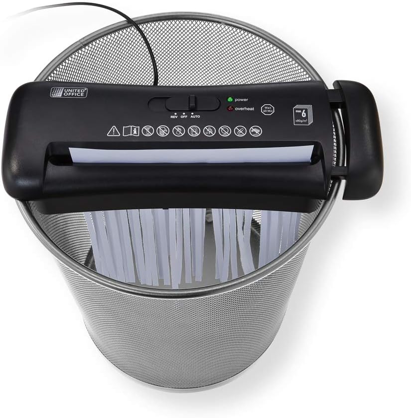 UNITED OFFICE Automatic shredder for documents or paper A4 up to 6 sheets at a time.