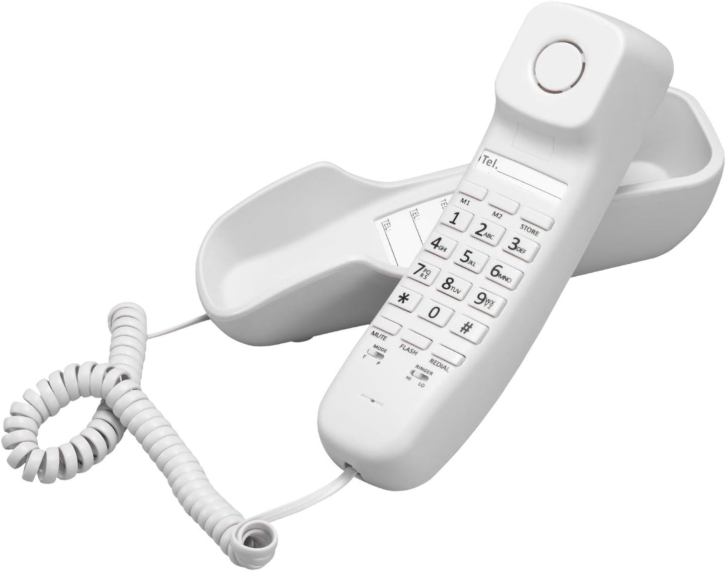 Ornin T102 Trimline Corded Telephone, Wall mountable, Last Number Redial, Mute, M1/M2 One Touch Memory, Ringer Volume Adjustable(White)-UK Version