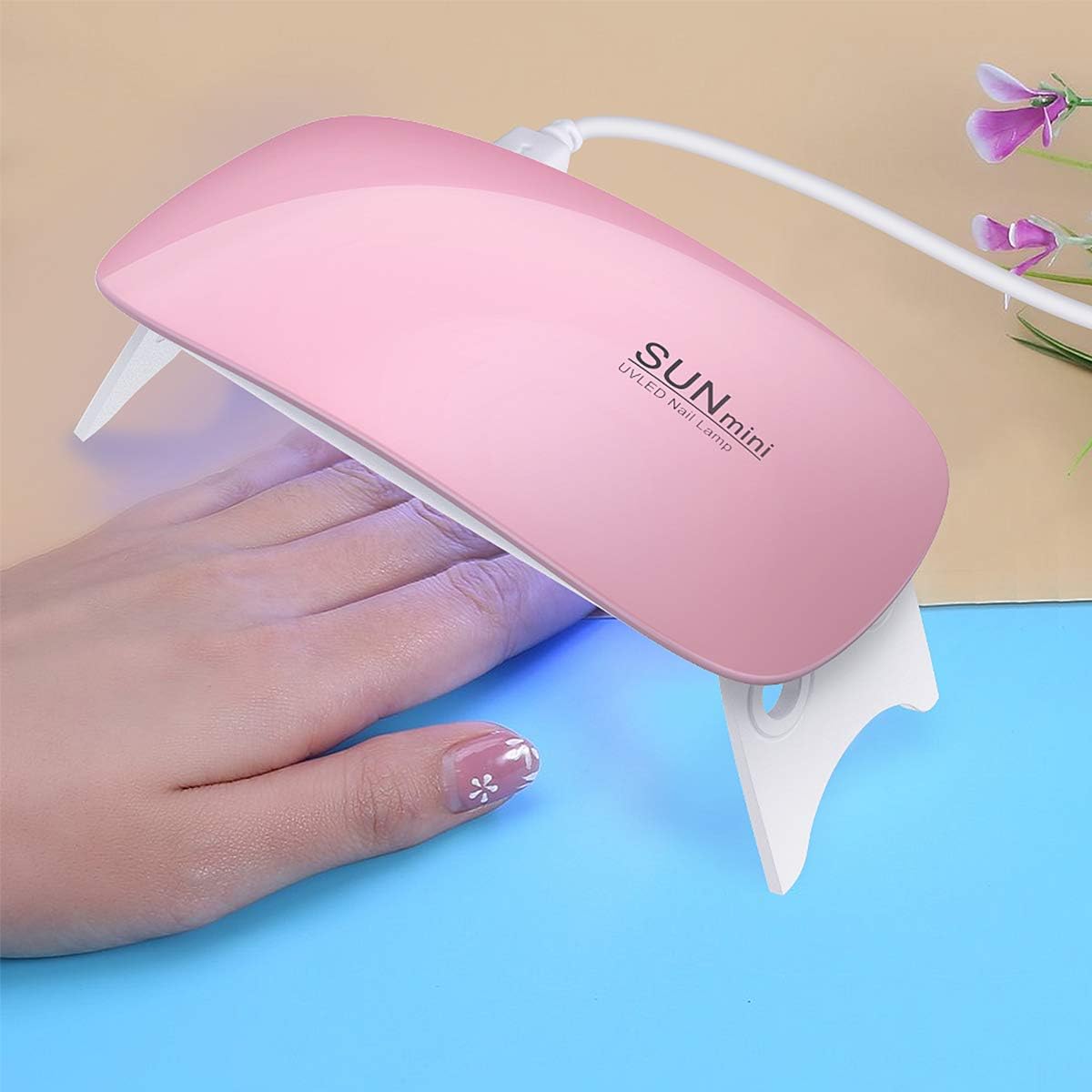 SUN Mini 6W UV LED Nail Lamp Nail Dryer UV Lamp Nail Lamp Nail Art Tools Foldable 45s 60s Timer Setting for Nails Art Manicure (Pink)