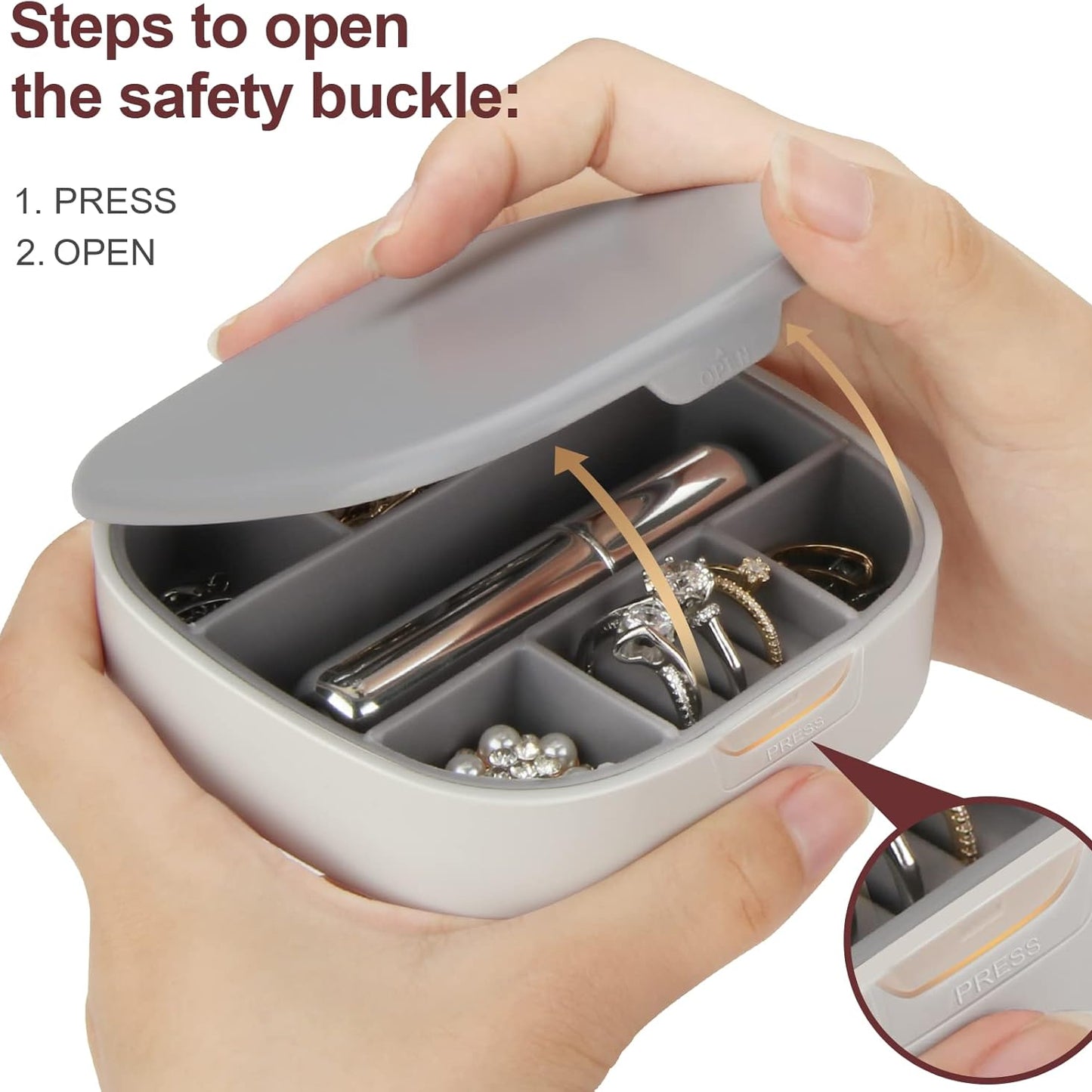 Portable Jewelry Organizer, Convenient Mini Travel Jewelry Box Makeup Mirror Tangle Proof Ring, Necklace, Earring Jewelry Storage Box
