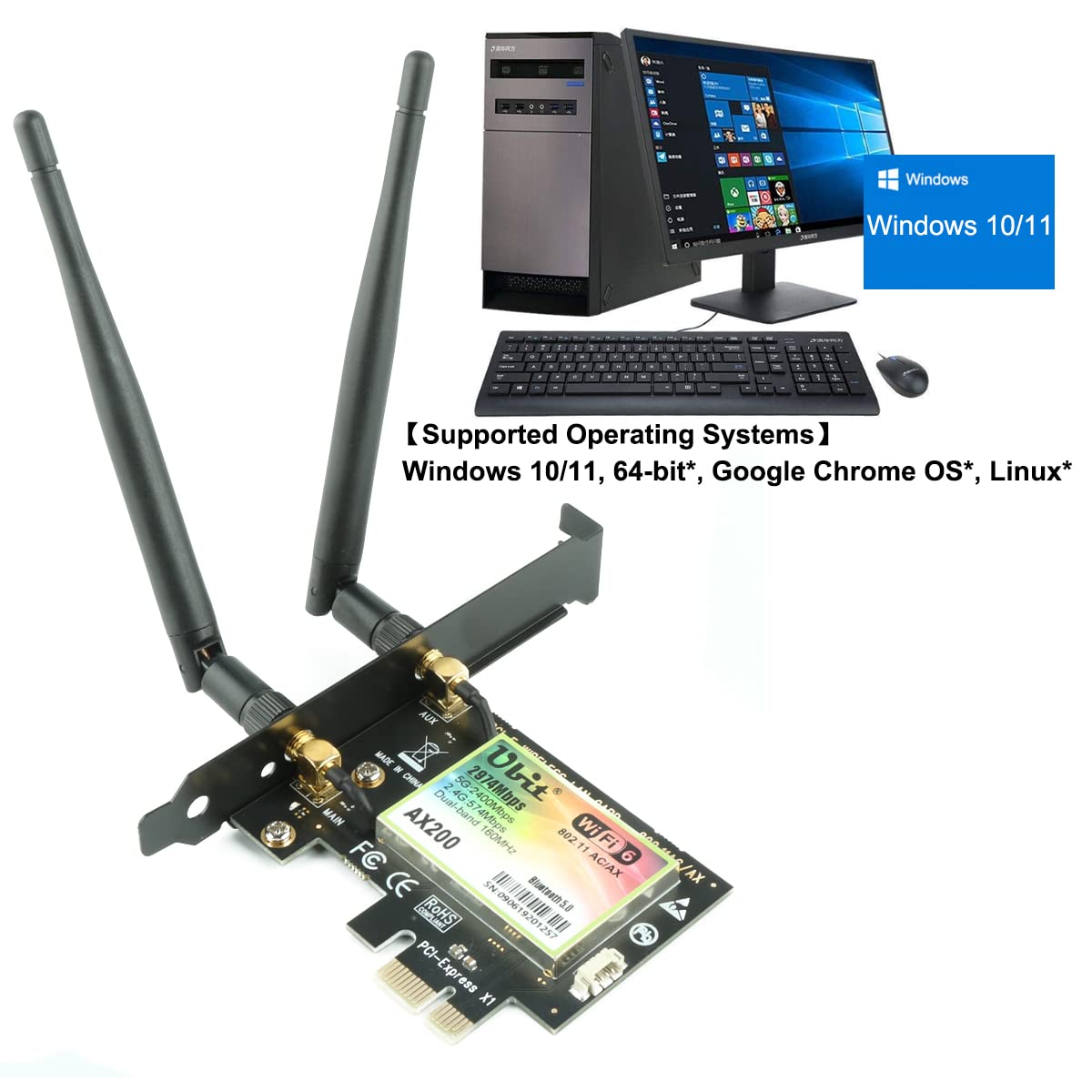 Ubit AX WiFi 6 Card Dual Band 3000 Mbps AX200NGW for Laptop M.2 with Bluetooth 5.1 | MU-MIMO| OFDMA| Ultra-Low Latency（Supoort Win 10 64bit only）