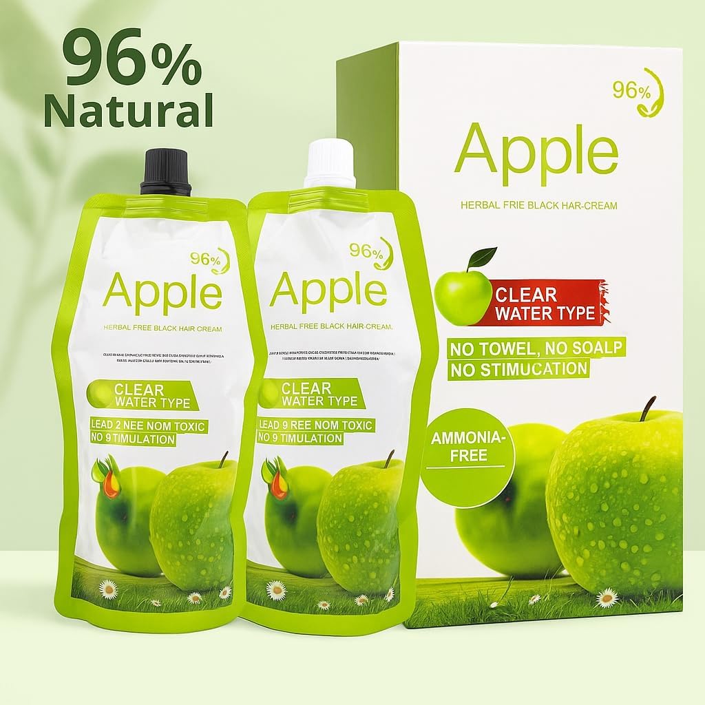 Apple Hair Color Ammonia-Free Black Hair Dye Cream 500ml + 500ml | Natural Black Hair & Beard Color with Apple Extract | 96H Long-Lasting Fragrance