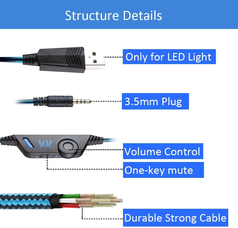 Mengshen Gaming Headset for PS4/ Xbox one/Xbox One S/PC/Laptop/Cell Phone - Gaming Headphone with Mic, LED Light, Bass Surround, Noise Cancelling, Soft Earmuffs, G9000 Blue