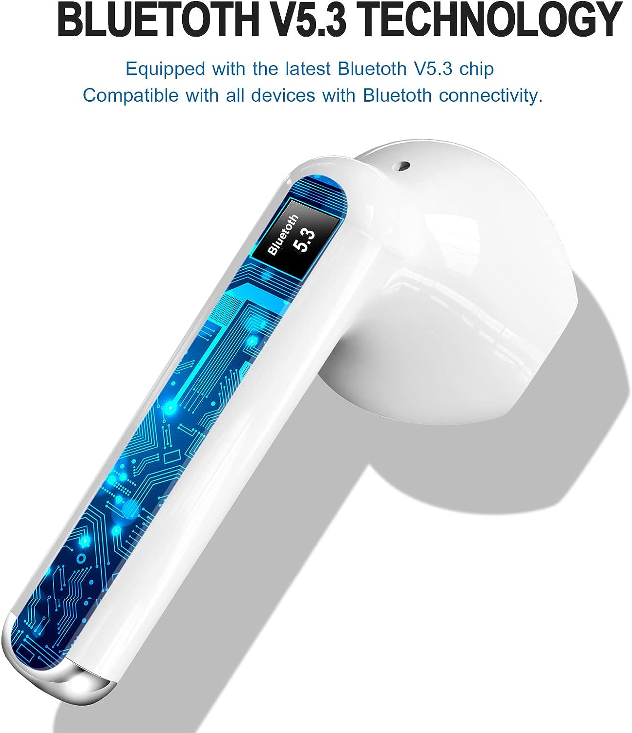 Wireless Earbuds, (Only 1 Side Working) Bluetooth 5.3 Headphones with 4 Mics, Wireless Headphones ENC Noise Cancelling Earbuds, Ear Buds Wireless Bluetooth Earbuds,25H Playtime Wireless Earphones, LED Display, White