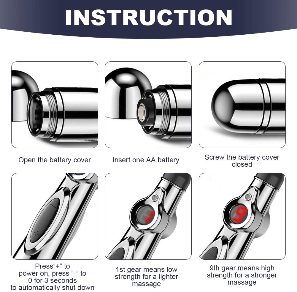 Acupuncture Pen, Meridian Energy Pen, Electronic Acupuncture Pen, Electronic Acupuncture Pen Pain Relief Therapy Pen, Massager Relief Pain Tools with 3 Massage Heads 9 Levels