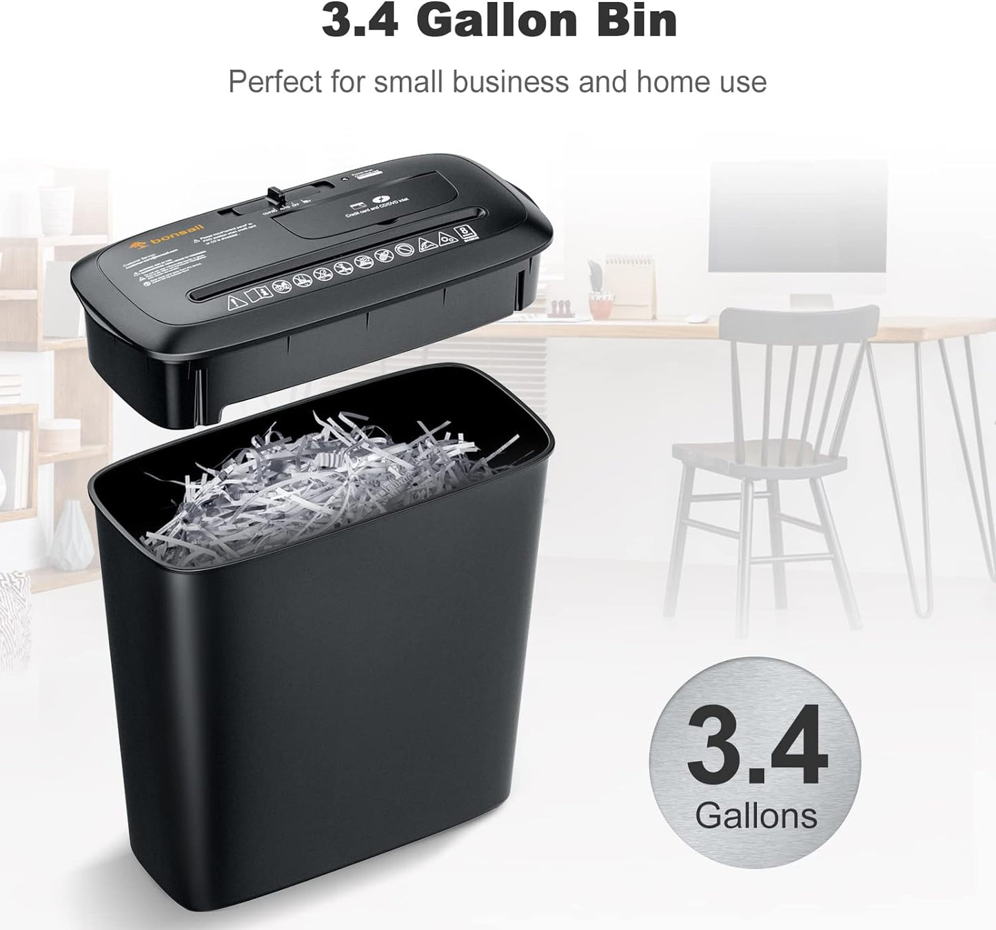 Bonsaii Paper Shredder, 8-Sheet StripCut for CD and Credit Card for Home Office Use with Overheat Protection, 3.4 Gallons Wastebasket, Black (S120-C)