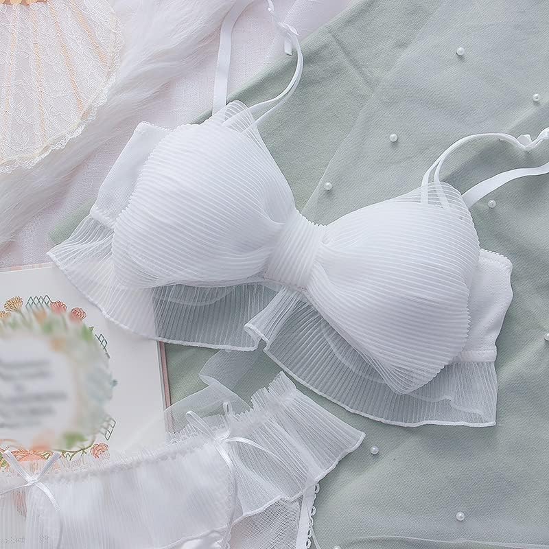 n/a Japanese bra, piano pleats, bow, comfortable, steel ring, sweet and nice underwear(Color : White, Size : 36/80(AB pass cup))