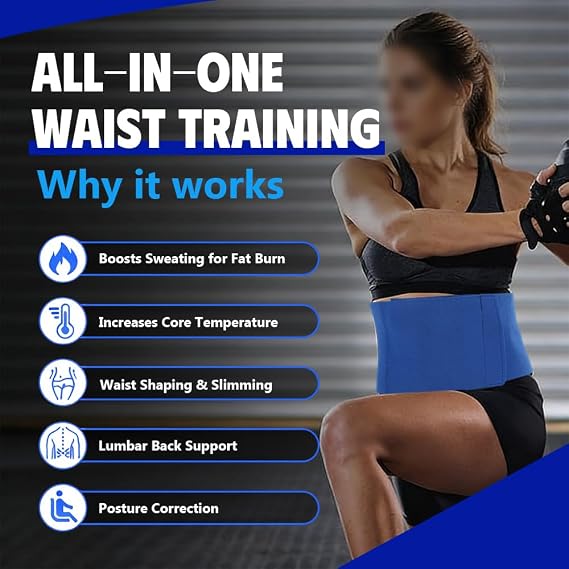 Elastic Waist Trimmer, SBR Neoprene Material Sports Support Belt for Body Slimming Trainer Women Weight Loss Workout Fitness Back Belts Body Care Blue