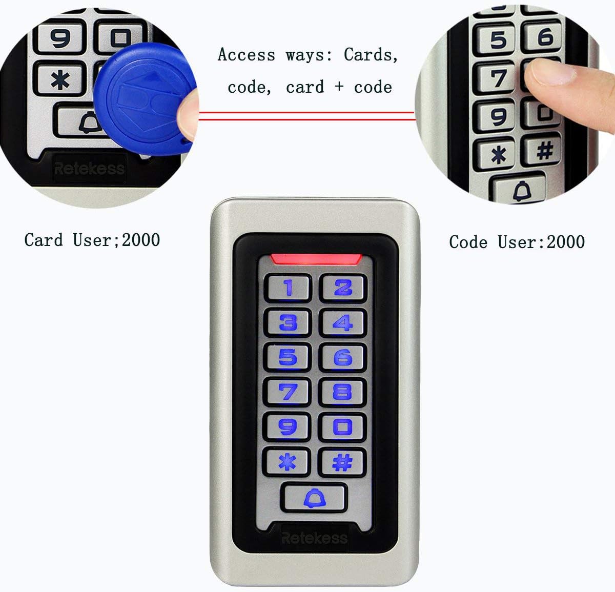 Retekess T-AC03 Security Access Control Keypad,RFID Keypad,Door Access Control,Stand-Alone Keypad,2000 Users,Wiegand 26-bit,Support Proximity RFID Card