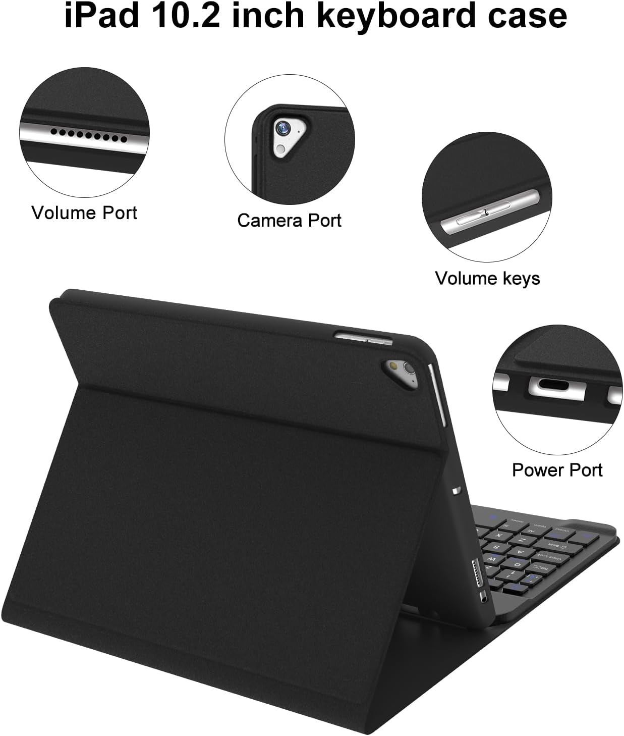 KVAGO iPad Keyboard Case 10.2 inch for iPad 9th Generation(2021) 8th(2020) 7th(2019), iPad Air 3rd Gen 10.5" 2019, iPad Pro 10.5 inch 2017 Case with Keyboard, Detachable Bluetooth Keyboard (Black)