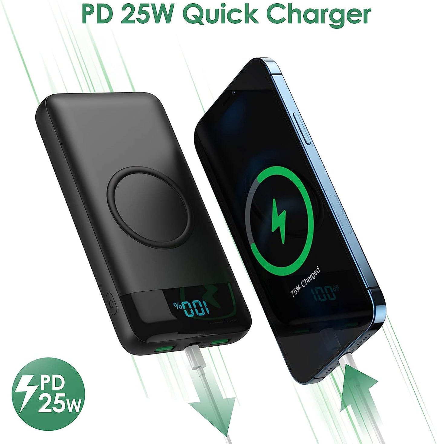 Trswyop Wireless Power Bank 26800mAh -【15W Wireless Charging+25W PD Fast Charging】Portable Charger QC 4.0 External Battery Pack with 4 Outputs & 2 Inputs for iPhone 13 12 Samsung Huawei Xiaomi iPad