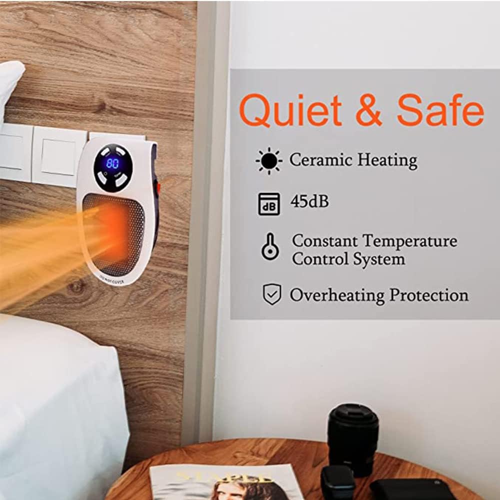 DMG Space Heater with LED Display Wall Outlet Electric Heater Portable Heater with Adjustable Thermostat and Timer and Led Display for Home Office Indoor Use