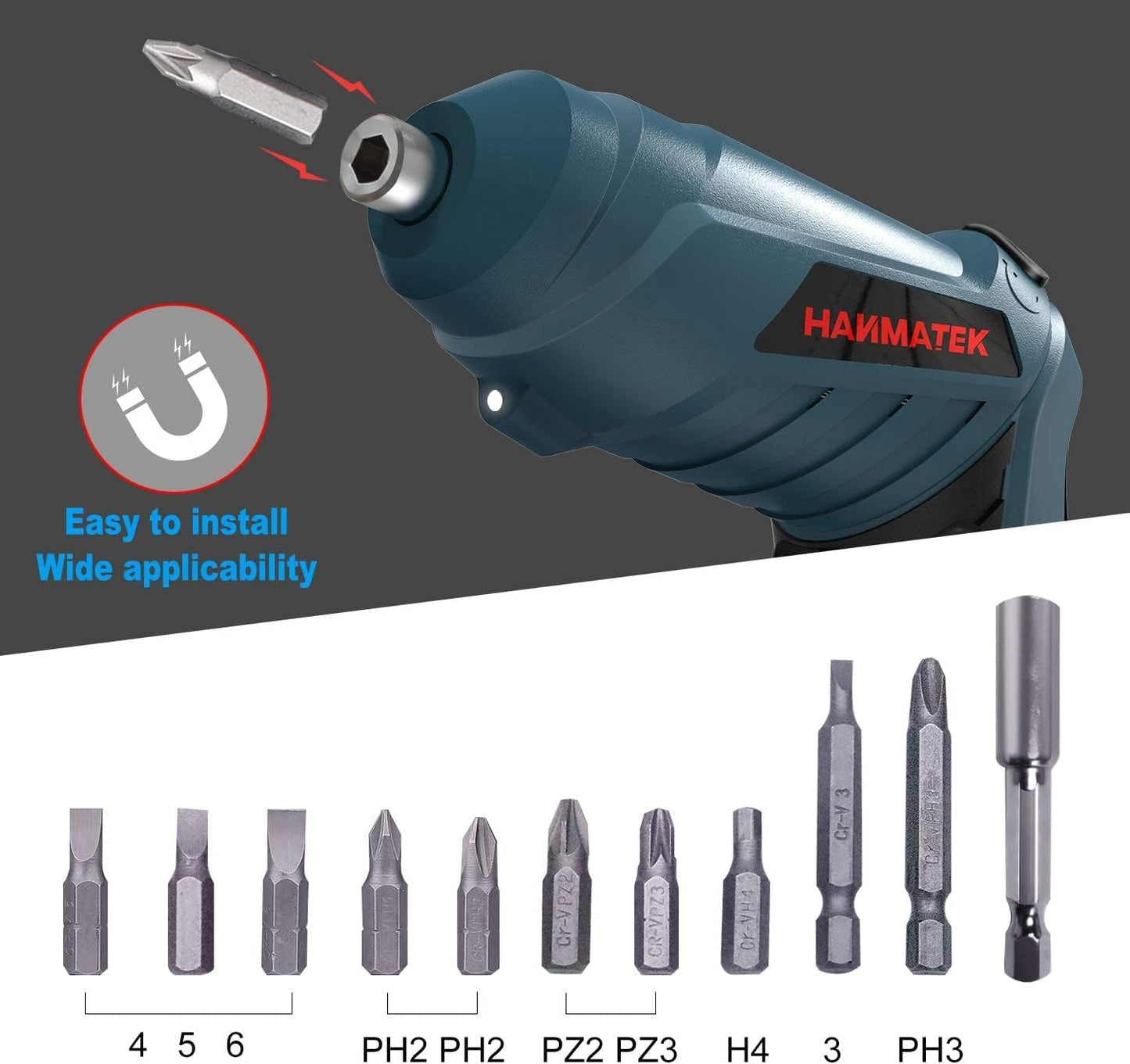 HANMATEK Rechargable Cordless Screwdriver Kits with straight and pistol style Powerful Electric Screwdriver Small Screw Guns