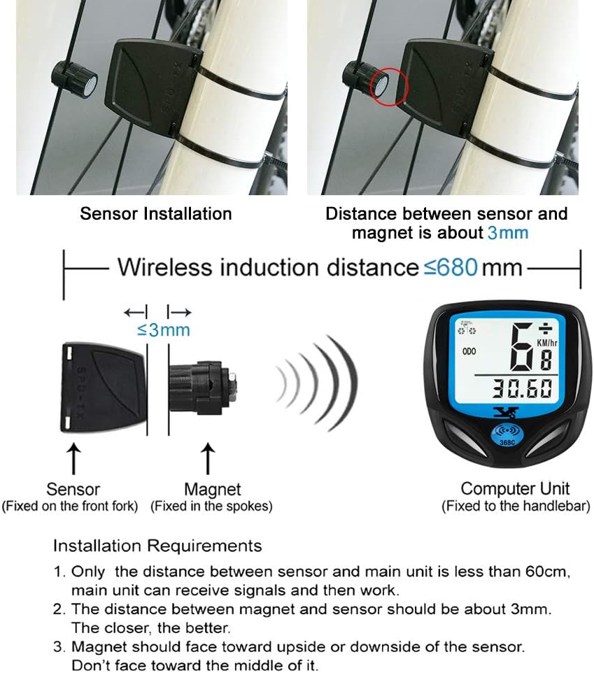 DINOKA Bike Speedometer Waterproof Wireless Bicycle Computer Bike Computer and Cycling Odometer with Automatic Wake-up Multi-Function LCD Backlight Display