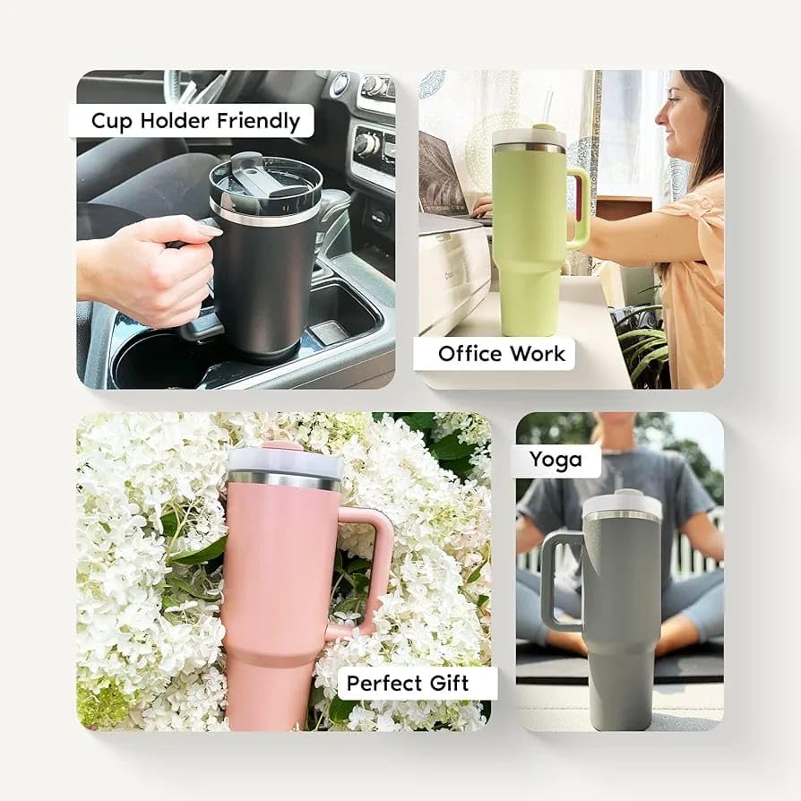 Tumbler with Handle and Straw Lid| Insulated Cup Reusable Stainless Steel Travel Mug Cup Holder Friendly | Gifts-Women,Men| Iced Coffee Hot and Cold Tea 1200ml
