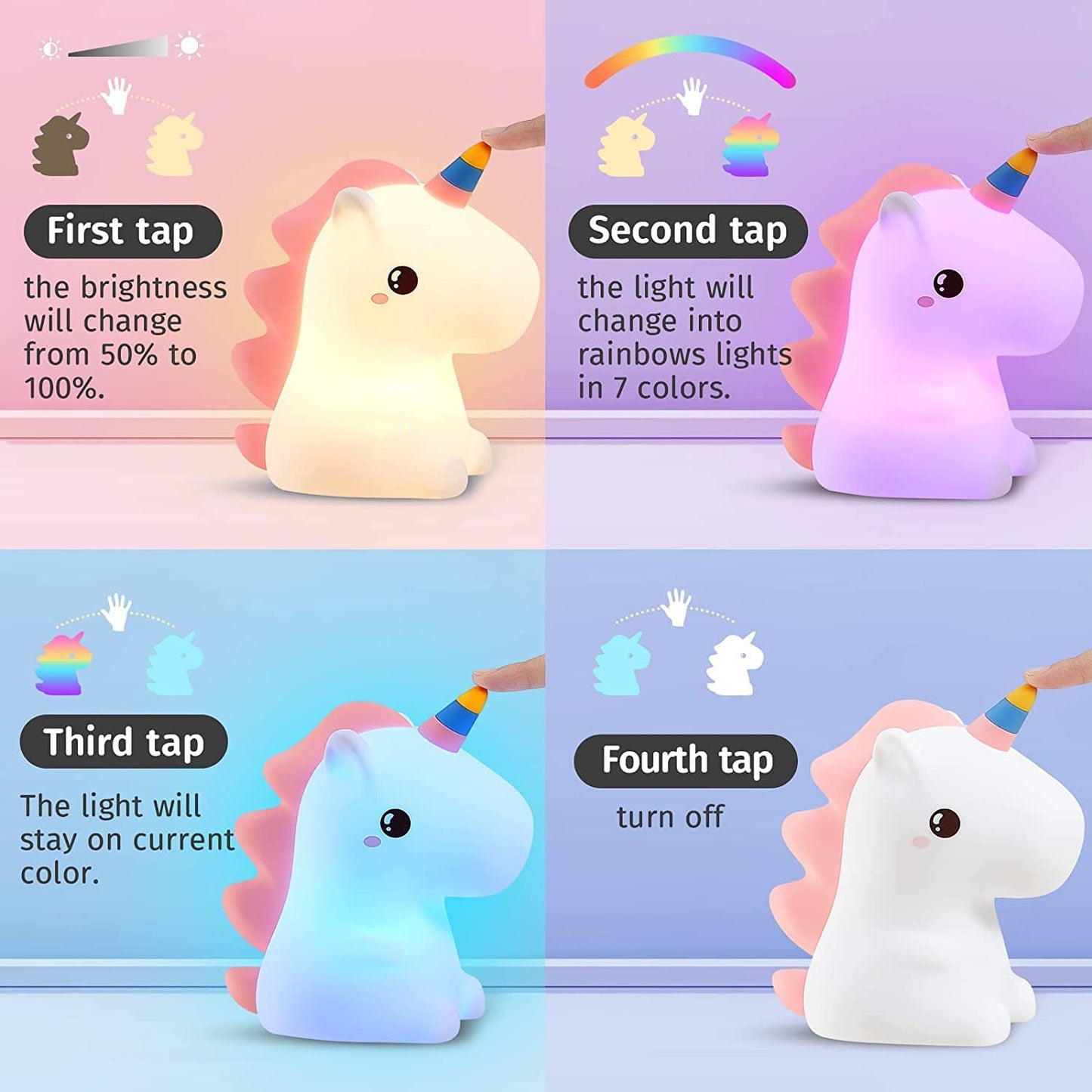 One Fire Unicorn Night Light Children, 16 Colours Kawaii Night Light Baby LED Bedside Lamp Baby Room, Silicone Nursing Light Dimmable Touch for Unicorn Gifts for Girls, Cute Night Lamp Children's Room