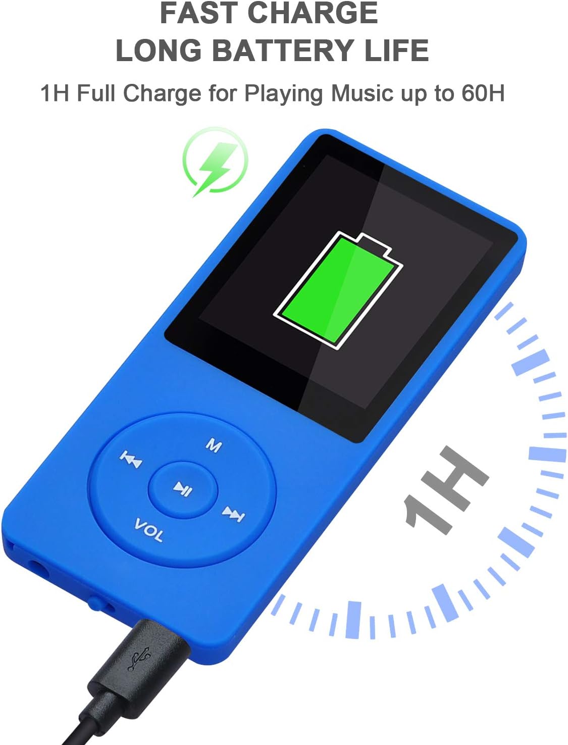 COVVY Slim Music Player 8GB Portable MP3 Player No Sound Lossless 70 Hours Display Support up to 64GB Navy Blue