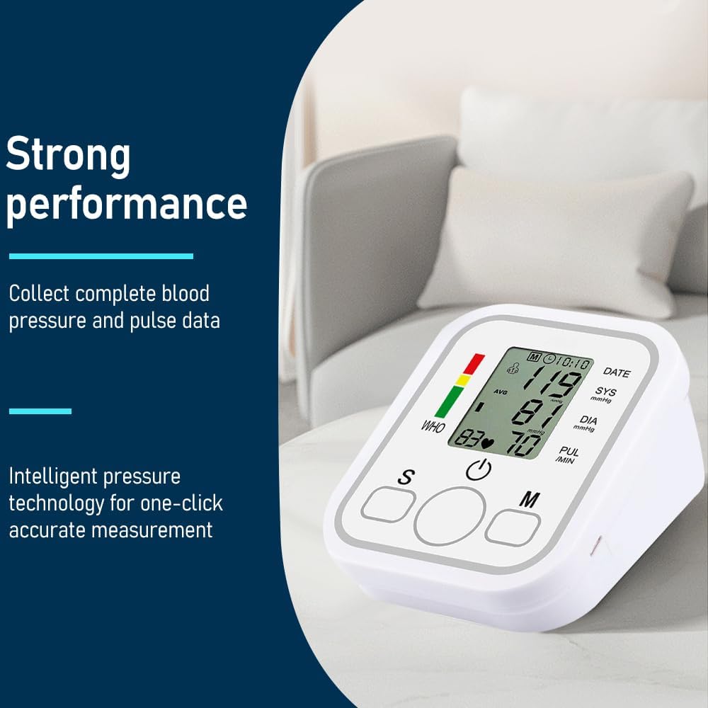 Digital Blood Pressure Monitor Machine for Home Use | Upper Arm BP Monitor with Large LCD Display, Hypertension Indicator, 100 Readings Memory, Dual Power Supply