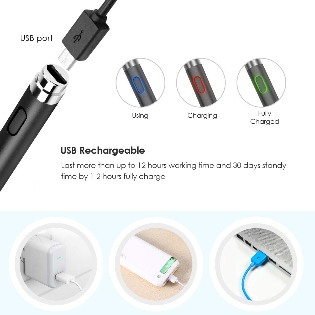 Active Stylus Pen for Touchscreen 2 in 1 Precision Capacitive Stylus Pen Fine Tip 1.5 mm Stylus Active Capacitive for iPad iPhone iOS Samsung Lenovo Huawei Android Touchscreen Tablet Black