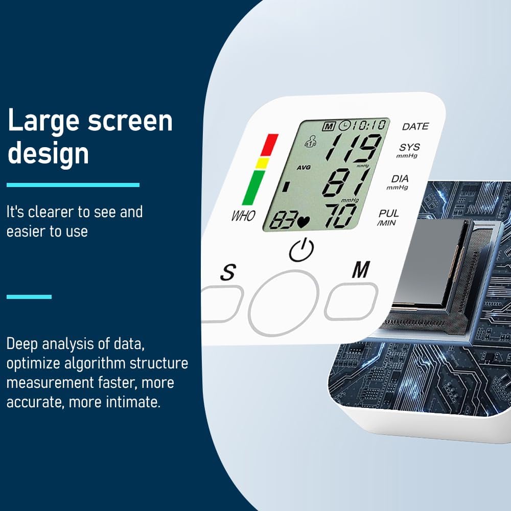 Digital Blood Pressure Monitor Machine for Home Use | Upper Arm BP Monitor with Large LCD Display, Hypertension Indicator, 100 Readings Memory, Dual Power Supply