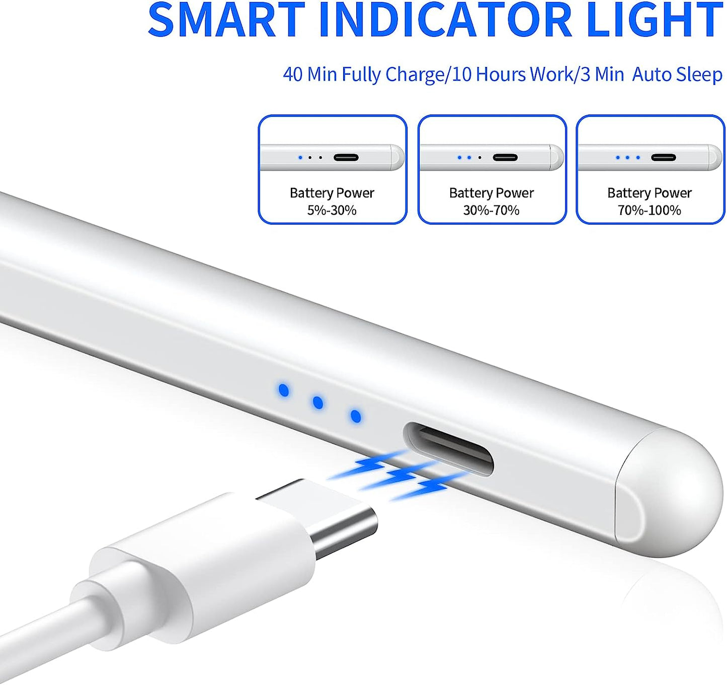 Stylus Pen for iPad with Palm Rejection, Active Bluetooth Stylus Pencil Compatible with Apple iPad/iPad Pro/Air/Mini (2018 and Later) for Writing/Drawing, with Indicator Lights, Magnetic Design