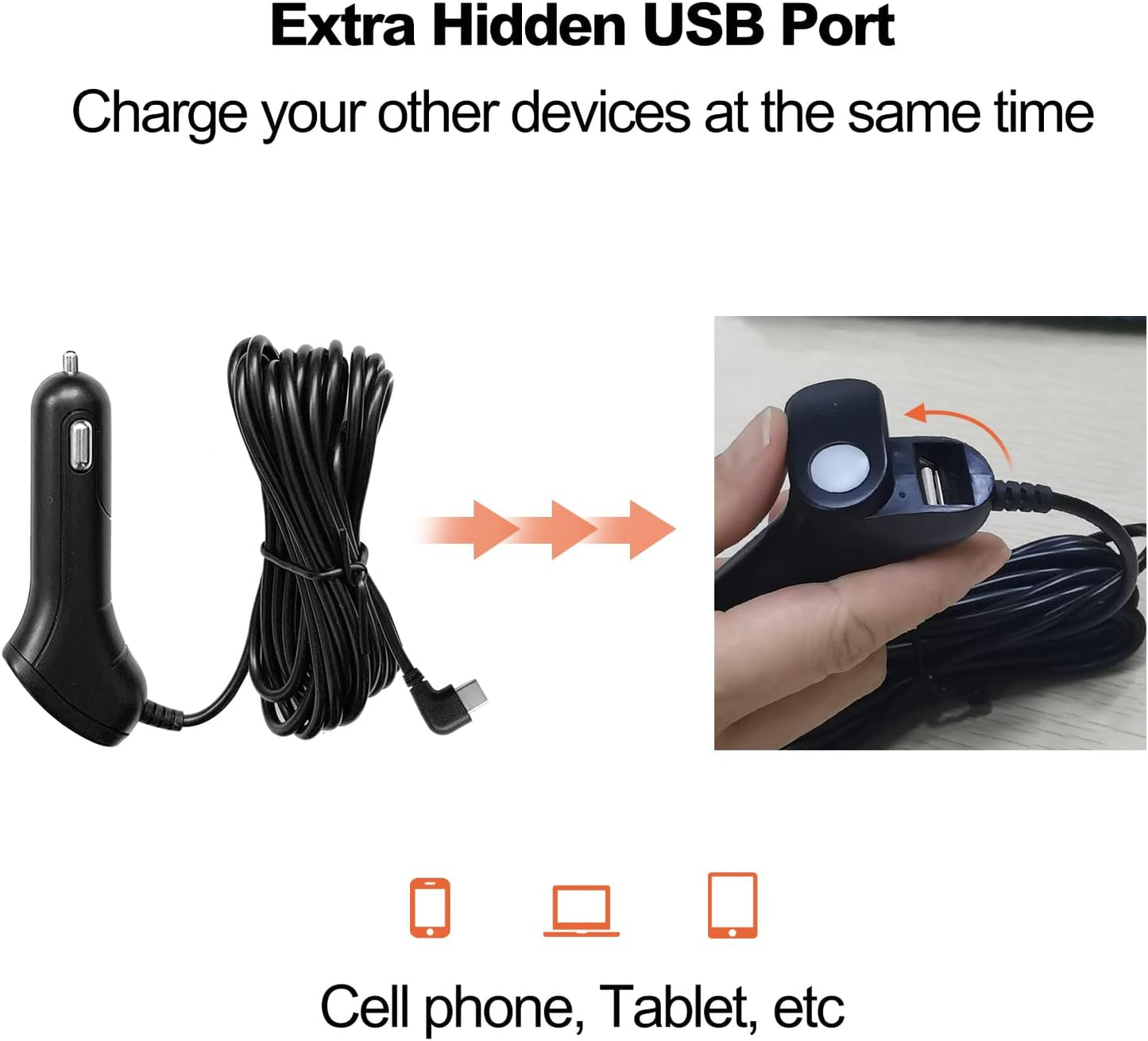 Car Camera Charger Mini USB, With Hidden USB Port Car Charger with 11.5ft,Compatible with All Mini Usb Port Dash Cam, GPS Navigator,Android Devices.