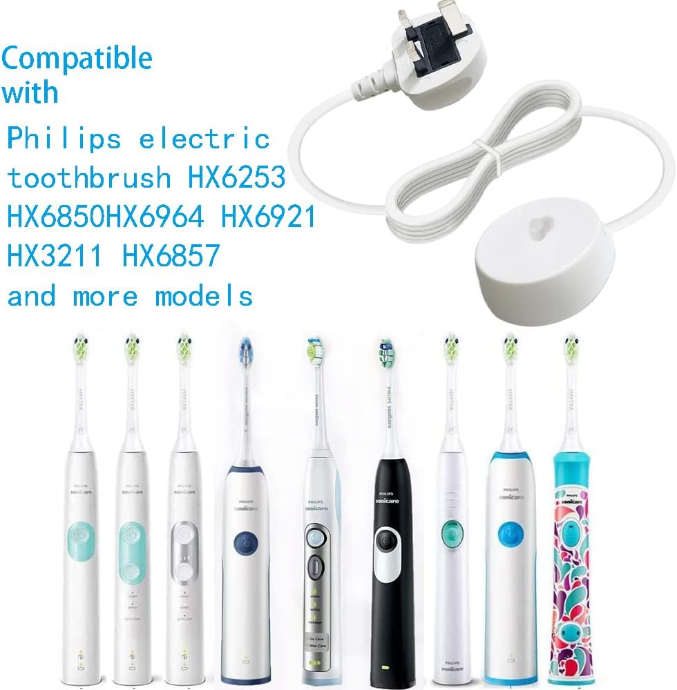 Replacement Electric Toothbrush Inductive Charger Base Compatible with Philips Sonicare HX6100-HX8000-HX3000 Series Toothbrush Power Cord. and Most Model Charging Base Waterproof IP67 UK Plug