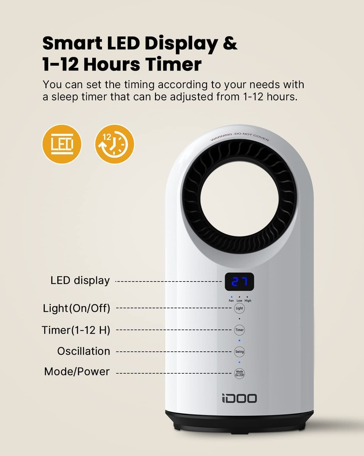 iDOO Electric Space Heater for Indoor Use with Remote, Portable PTC Ceramic Heaters for Bedroom, 1500W Fast Heating for Large Room/Office, Safe & Quiet for Home, 12H Timer, Oscillation, LED Display