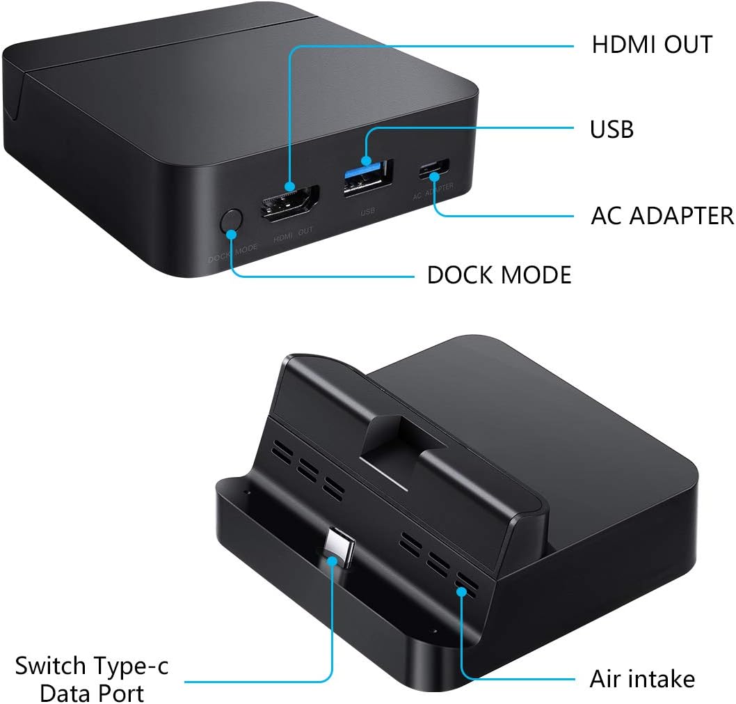 GuliKit Switch Dock Station Compatible with Nintendo Switch, Switch Docking 4K/ 1080P HDMI TV Adapter Portable Type-C PD Charging Stand with USB 3.0 Port Magnetic Dust Cover