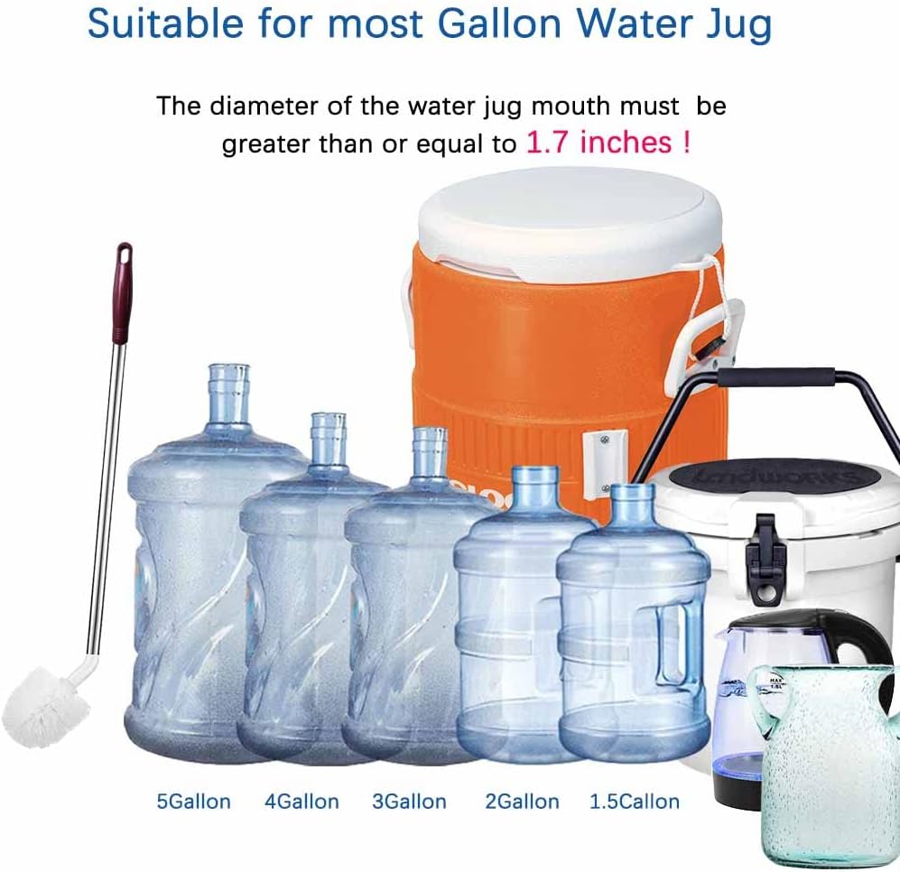 Stainless Steel Water Bottle Cleaning Brush, Long Bottle Brush, 360° Spherical Brush Head, Non-Slip Handle, 20L Water Bottle Brush and Gallon Water Jug Brush