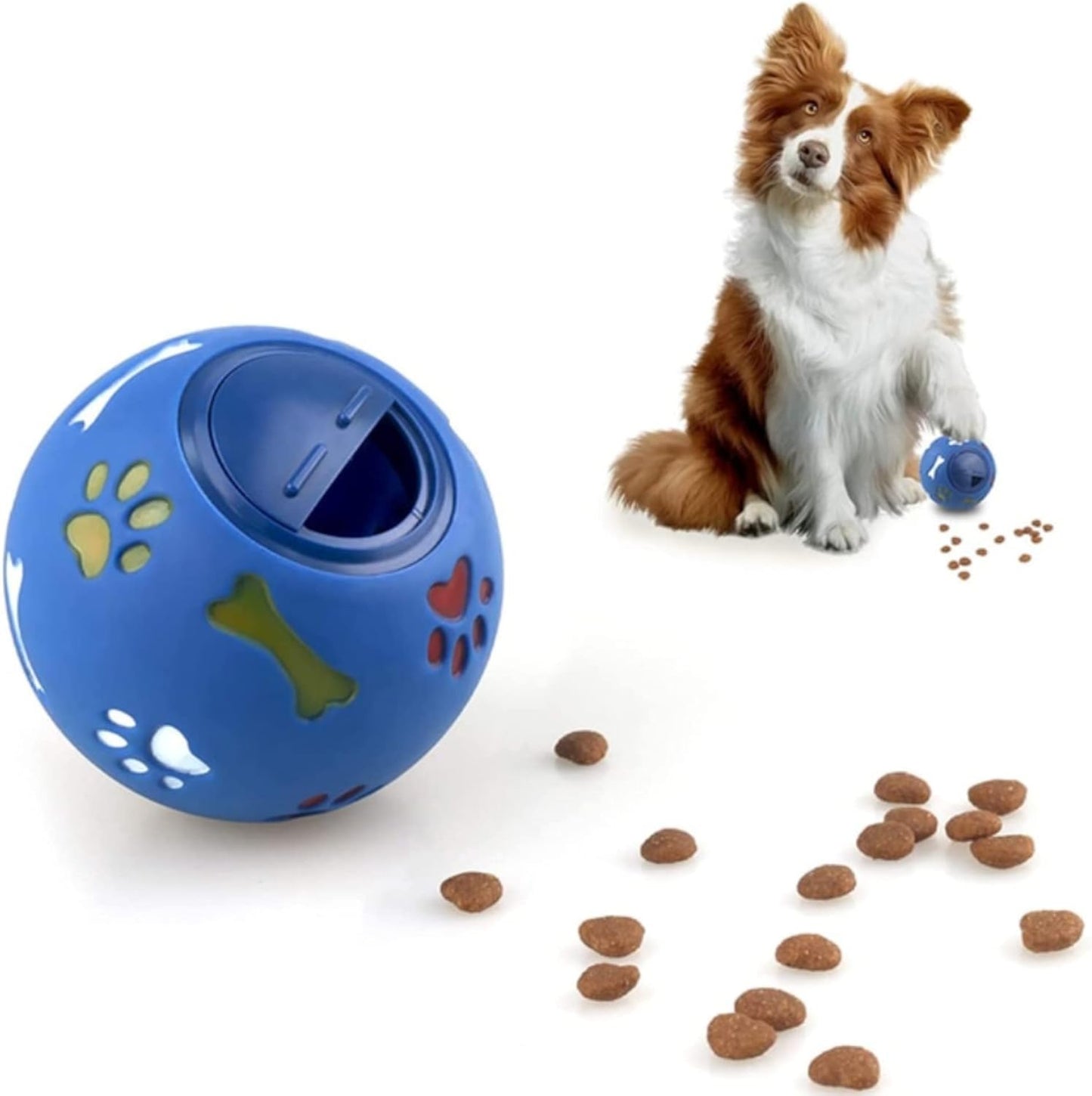 Dog Food Ball Dispenser Dog Slow Food Ball Indestructible Dog Balls Dog Treat Toys Puzzle Dog Toys for Boredom Dog Playing & Training Toy Blue,L