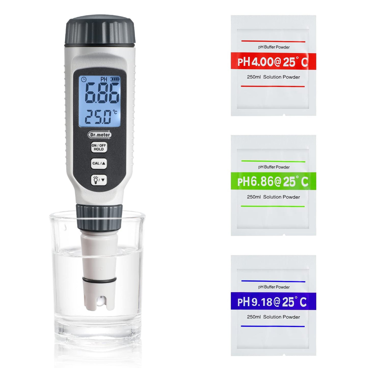 pH Meter, Dr.meter Upgraded 0.01 Resolution High Accuracy PH Tester with Backlit Two-Color LCD Display and ATC, 0-14pH Measurement Range with Data Hold Function Digital pH Tester Pen-PH838