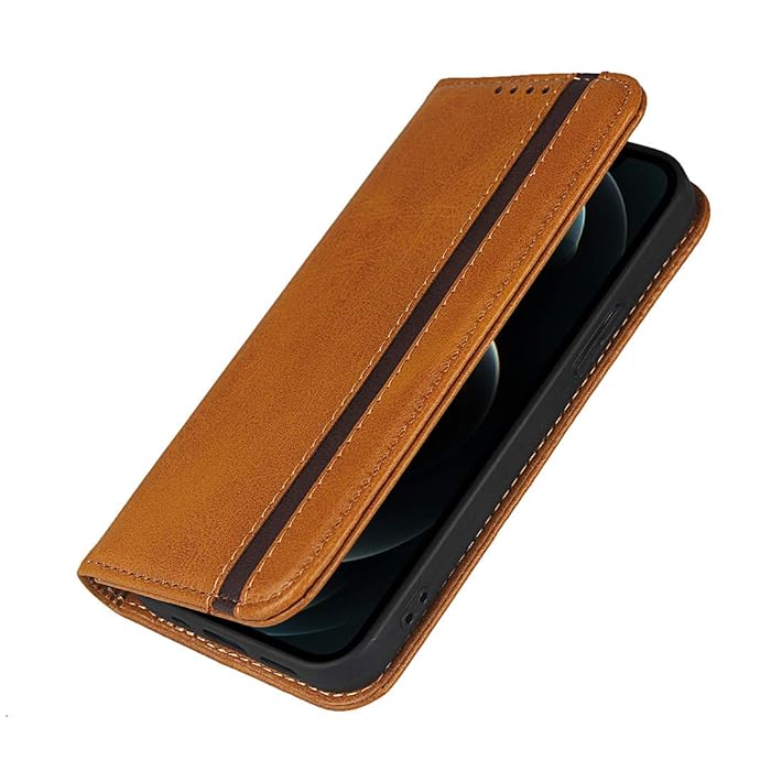 SailorTech for iPhone 12 / 12 Pro Premium PU Leather Folio Flip Cases with Wrist Strap Magnetic Closure Kickstand Card Slots Light Brown