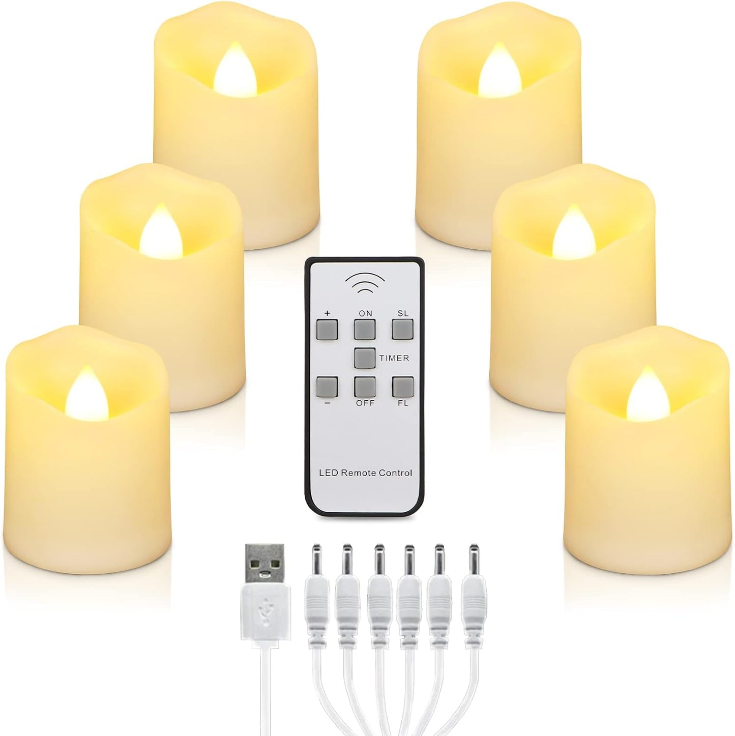LED Tea Lights Rechargeable Candles with USB Charging Cable, 6 PCS Votive Tea Light with Remote, Flameless Flickering Warm White Tealights Candle for Halloween, Pumpkin Light, Christmas Decoration