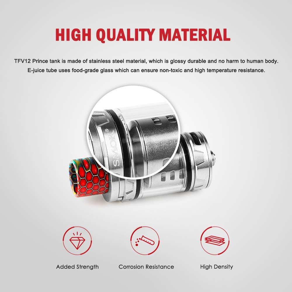 Official SMOK TFV12 Prince Tank (P-Tank 2ml) Atomiser for E Cigarettes, Sub Ohm Cloud Vaping, 3 Coils V12 Prince-Q4 0.4ohm, X6 0.15ohm, T10 0.12ohm, Cobra Resin Driptip, No Nicotine - Sliver